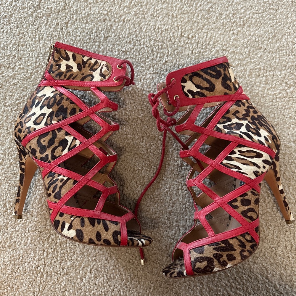 Alejandra G Calf Hair & Red Leather Heels